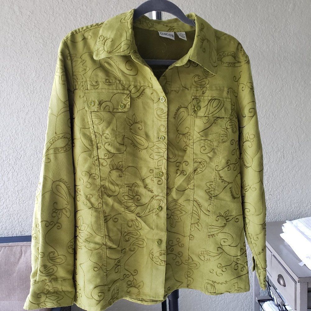Chico's Buttoned Jacket Paisley-Stitched Design Sz 2